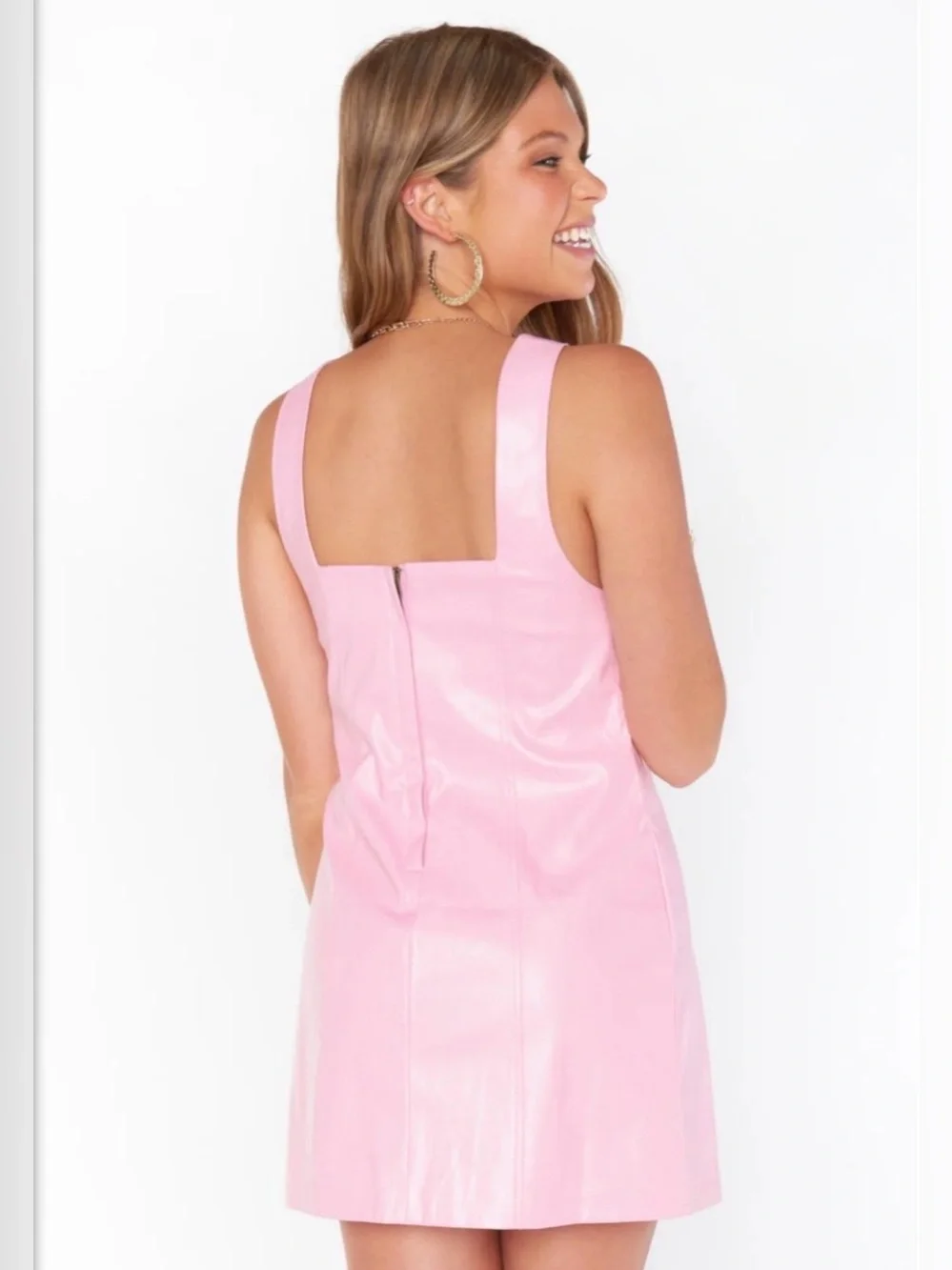 Show me your Mumu pink Barbiecore vegan leather Y2K 90s mini dress NWT MD - Picture 3 of 10